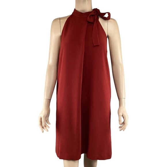Theory Espere Dress Size 2 NWT Admiral Tie Neck A-Line Red - Picture 2 of 10